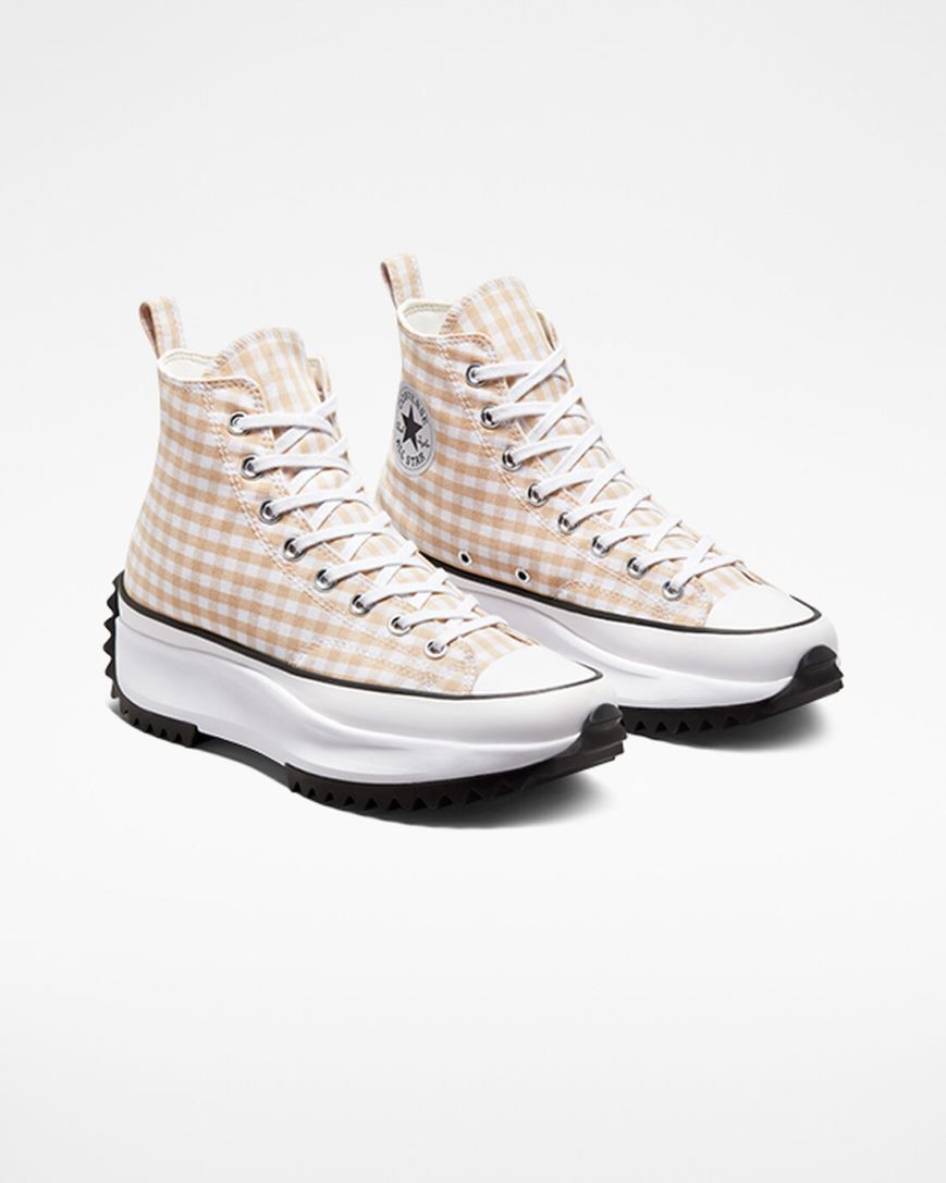 Pantofi Platforma Barbati Converse Run Star Hike Gingham Inalti Bej Albi Negrii | RO ESVZJ425